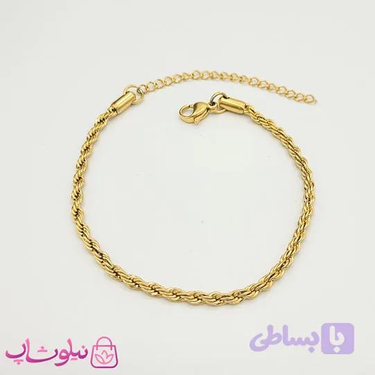 دستبند زنانه طنابی مدل استیل طلایی 3 میل کد 1391 — تصویر 1