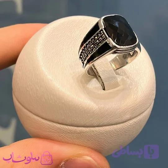 انگشتر مردانه نقره وارداتی عیار 925 مدل اونیکس مشکی تراشدار کد 8341