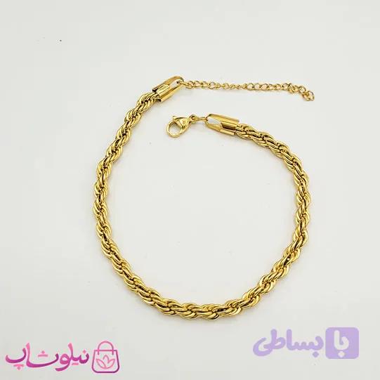 پابند زنانه طنابی استیل طلایی عرض 5 میل کد 895
