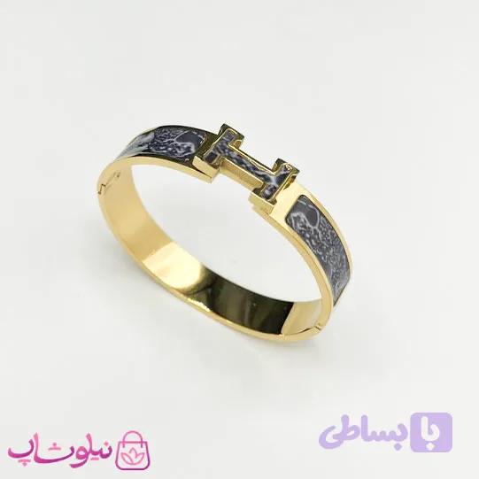 دستبند زنانه هرمس مدل پهن طرح مرمر طوسی کد 199