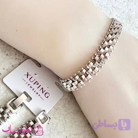 دستبند زنانه ژوپینگ مدل رولکس Rolex نقره ای رنگ طول 19 سانت عرض 9 میل کد 1099