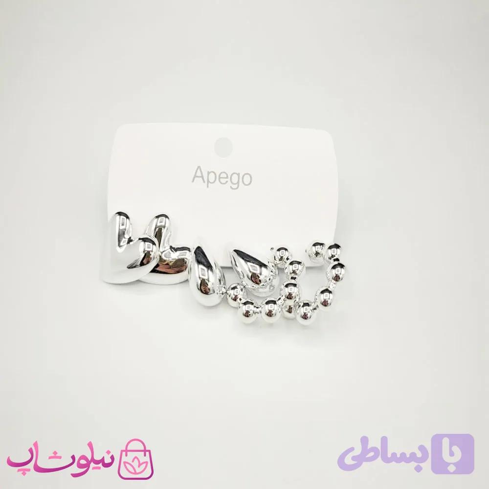 پک گوشواره پینترستی نقره ای مدل توپی قلبی (سه جفت) کد 200
