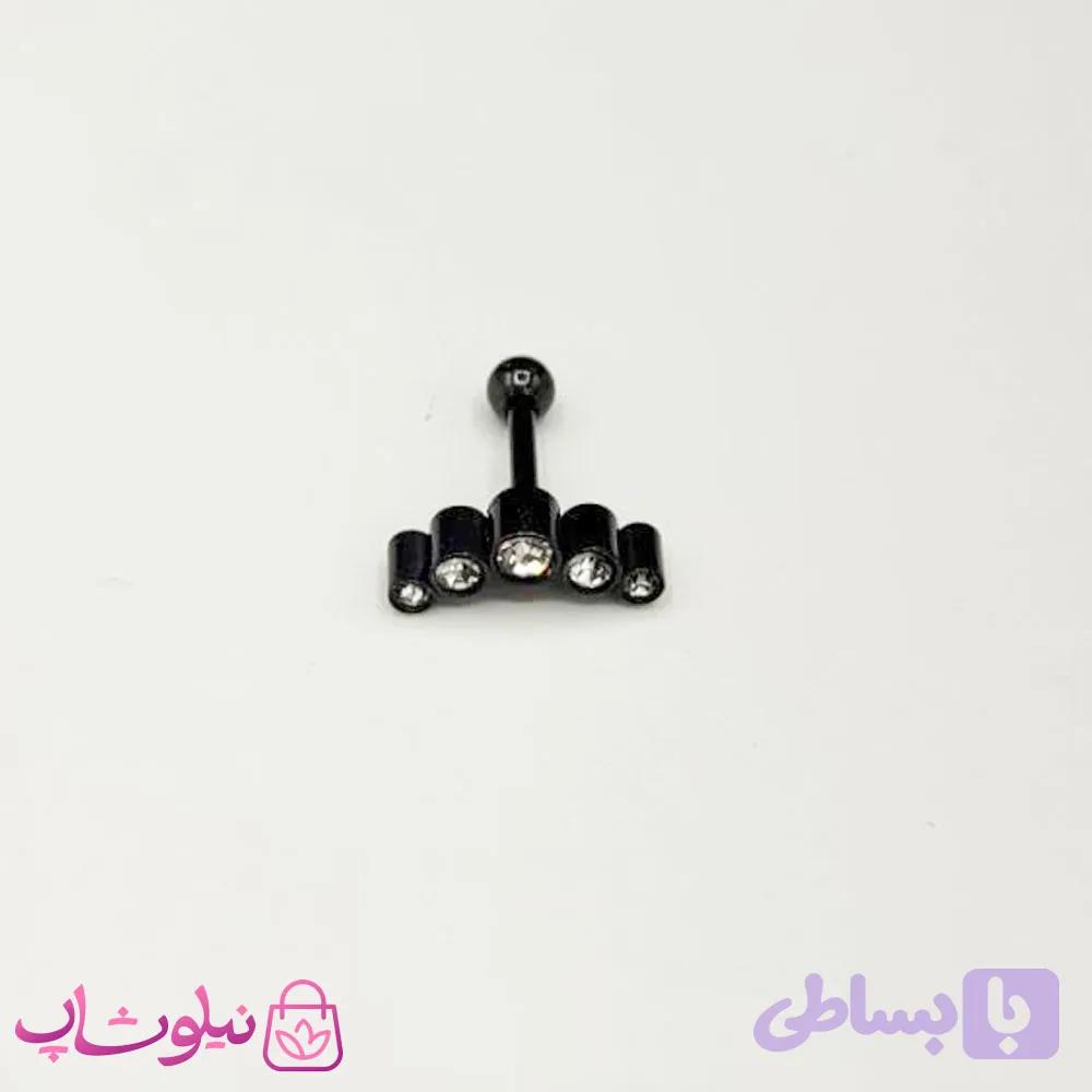 پیرسینگ گوش رنگ مشکی مدل تاج پنج نگین کد 110