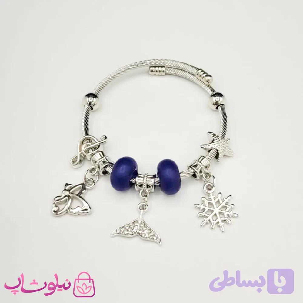 دستبند زنانه پاندورا نقره ای مدل دم ماهی کد 200