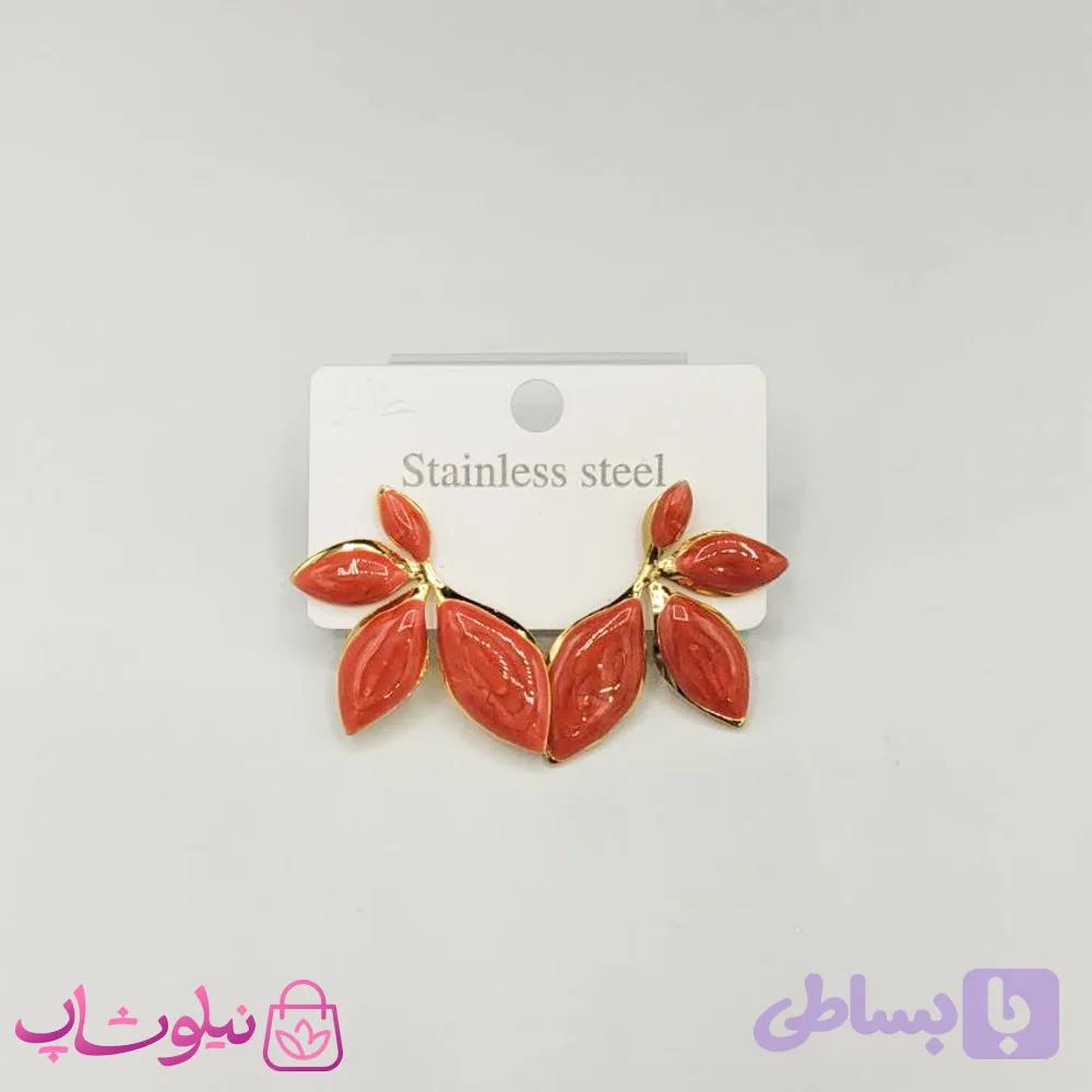 گوشواره زنانه پینترستی مدل گل قرمز مرجانی کد 200