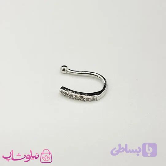 پیرسینگ فیک بینی مدل نگیندار نقره ای رنگ کد 90