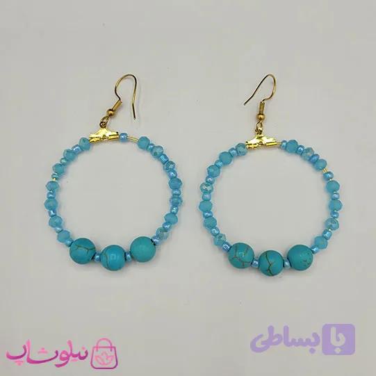 گوشواره زنانه دستساز برند N&SH مدل سنگ فیروزه دایره ای کد 100