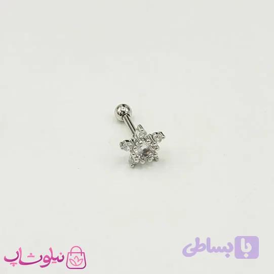 پیرسینگ گوش طرح ستاره نقره ای نگینی کد 691
