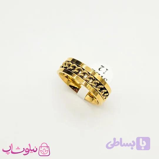 انگشتر مردانه استیل طلایی طرح کارتیه چرخان کد 159