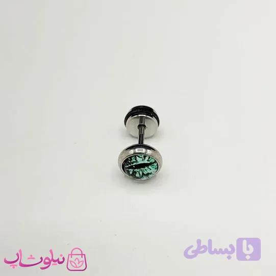 پیرسینگ گوش استیل مدل چشم گربه ای سبز کد 100