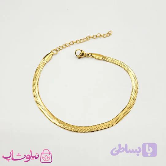 دستبند دخترانه هرینگبون طلایی استیل 4 میل کد 109