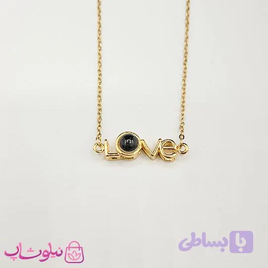 گردنبند زنانه تلسکوپی دوستت دارم به صد زبان با متن LOVE استیل طلایی کد 110 — تصویر 1