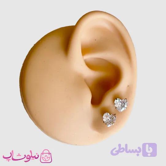 پیرسینگ گوش مدل قلب نگین سفید کد 80 — تصویر 1