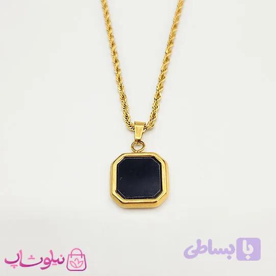 گردنبند سنگ اونیکس مشکی با زنجیر طنابی طلایی کد 390