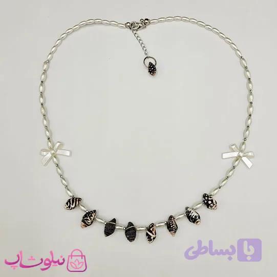 گردنبند زنانه دستساز برند N&SH مدل صدف دریایی مشکی و پاپیون سفید کد 150