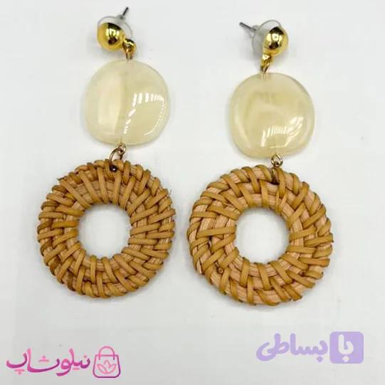 گوشواره فانتزی دخترانه کنفی طرح دایره قهوه ای رنگ کد 145