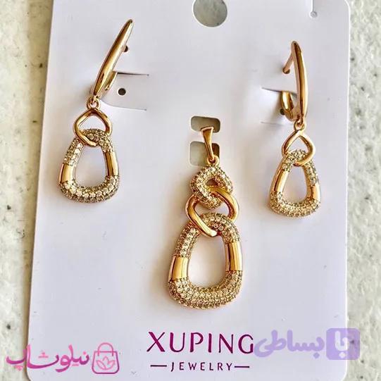 ست پلاک و گوشواره زنانه ژوپینگ طلایی نگیندار کد 899