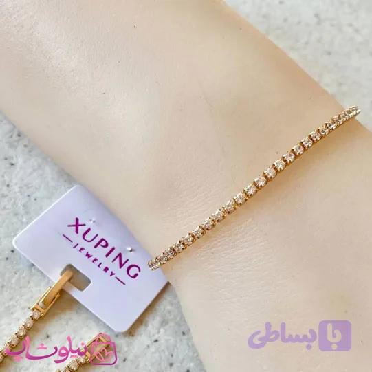 دستبند زنانه ژوپینگ ظریف طرح تنیسی نگین سفید کد 3591 — تصویر 1