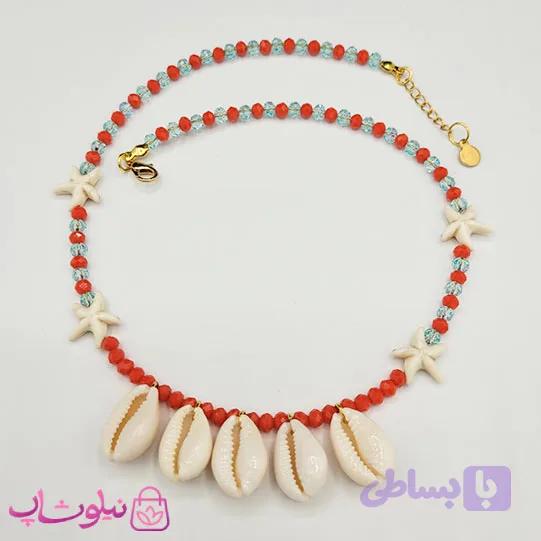 گردنبند زنانه دستساز برند N&SH با کریستالهای نارنجی و آبی مدل دریایی کد 150 — تصویر 1