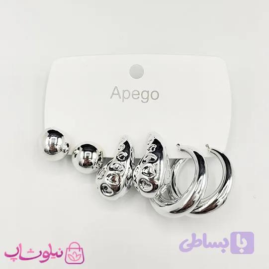 پک گوشواره پینترستی نقره ای براق (سه جفت) کد 140