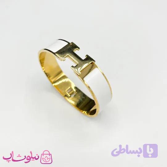 دستبند زنانه هرمس مدل پهن رنگ سفید کد 3991 — تصویر 1
