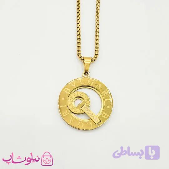 گردنبند مردانه بولگاری طلایی با پلاک دایره کد 1398