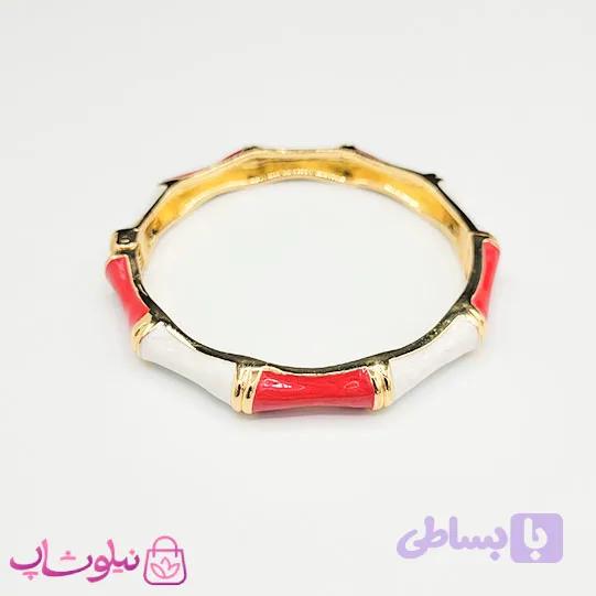 دستبند زنانه مدل بامبو (استخوانی) قرمز سفید کد 2498 — تصویر 1
