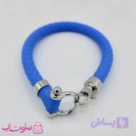 دستبند امگا رابر آبی با قفل نقره ای مردانه زنانه کیفیت مستر کد 1100 — تصویر 1