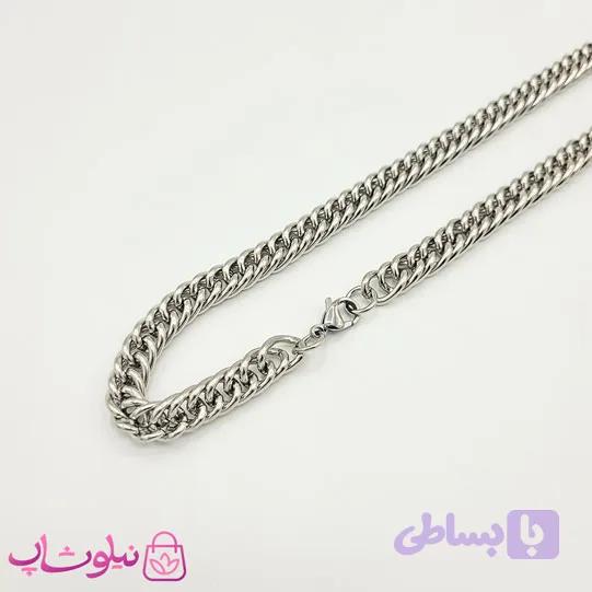 گردنبند مردانه زنجیری کارتیه استیل نقره ای 60 سانت 8 میل کد 499 — تصویر 1