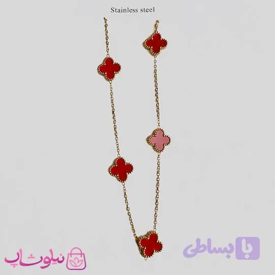 گردنبند زنانه ونکلیف قرمز 5 گل استیل کد 230