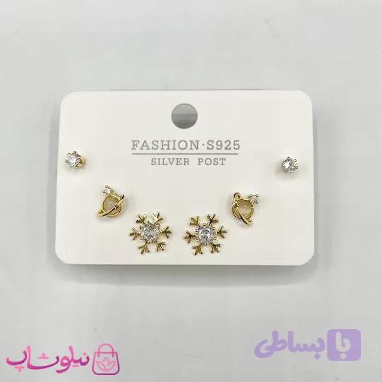 پک گوشواره میخی زنانه طرح برف و زحل (3 جفت گوشواره) کد 139