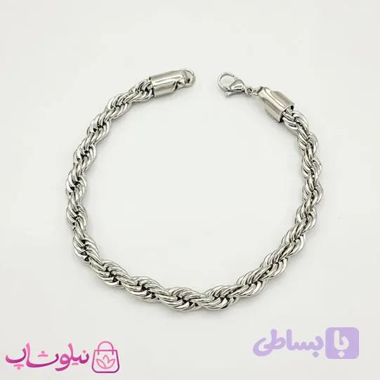 دستبند مردانه طنابی استیل نقره ای ضخیم کد 495 — تصویر 1