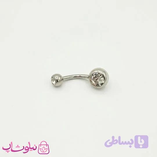 پیرسینگ ناف ساده نقره ای با نگین سفید کد 20