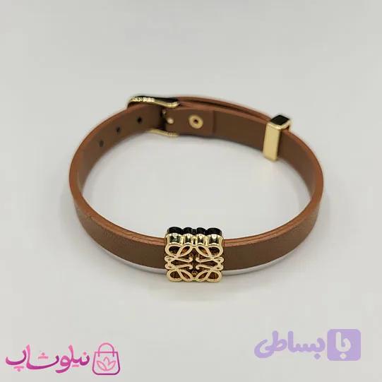 دستبند زنانه لووه Loewe چرم استیل رنگ قهوه ای روشن کد 650 — تصویر 1