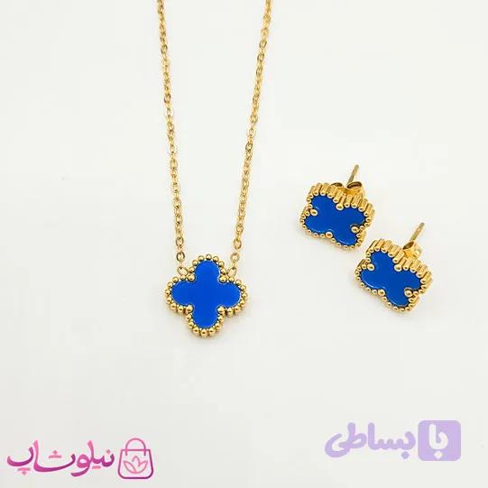 ست گردنبند و گوشواره دخترانه ونکلیف آبی کد 1191 — تصویر 1