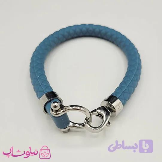 دستبند امگا رابر رنگ سبزآبی با قفل نقره ای کیفیت مستر کد 900 — تصویر 1