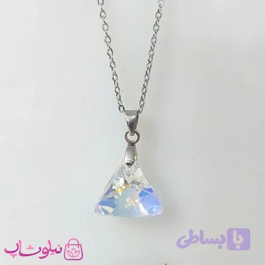 گردنبند سواروسکی زنانه استیل مدل مثلث سفید درشت کد 200