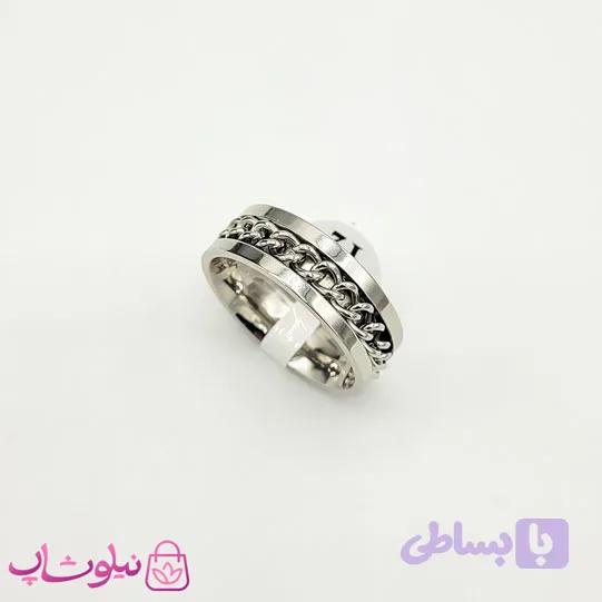 انگشتر مردانه استیل نقره ای طرح کارتیه چرخان کد 170 — تصویر 1