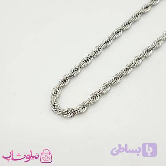 زنجیر طنابی زنانه نقره ای استیل ضخیم 45 سانت کد 1991 — تصویر 1