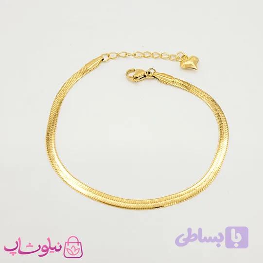 دستبند دخترانه استیل مدل زنجیر ماری طلایی 4 میل کد 793