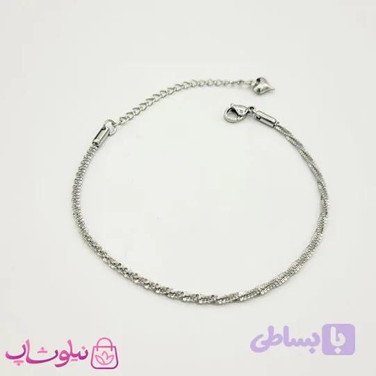 دستبند زنانه مدل زنجیر خاویاری استیل نقره ای کد 591 — تصویر 1