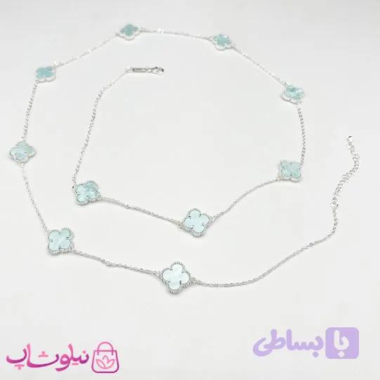 گردنبند رولباسی زنانه ونکلیف آبی آسمانی آبکاری نقره کیفیت مستر کد 470