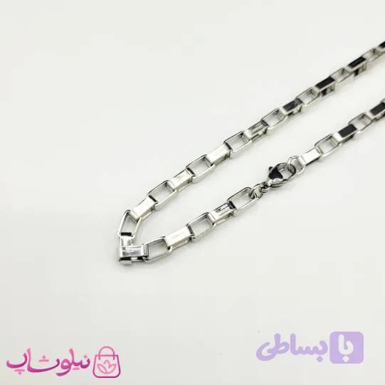 زنجیر گردنبند مردانه باکس (آجری) استیل نقره ای 60 سانت 4 میل کد 868