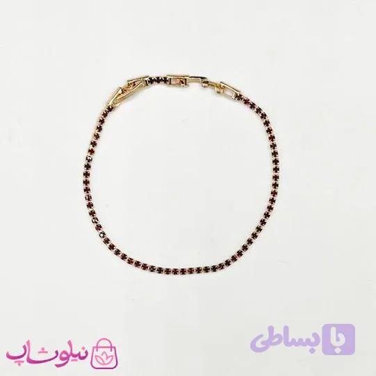 دستبند زنانه ژوپینگ ظریف طرح تنیسی نگین قرمز کد 179