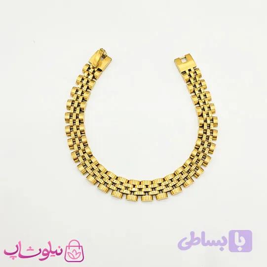 دستبند مردانه زنانه استیل طرح رولکس طلایی کد 750 — تصویر 1