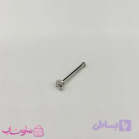 پیرسینگ بینی خطی تک نگین سفید نقره ای رنگ 193
