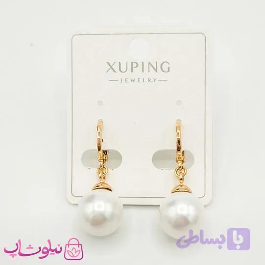 گوشواره زنانه ژوپینگ با آویز مروارید سفید قطر 1 سانت کد 3791 — تصویر 1