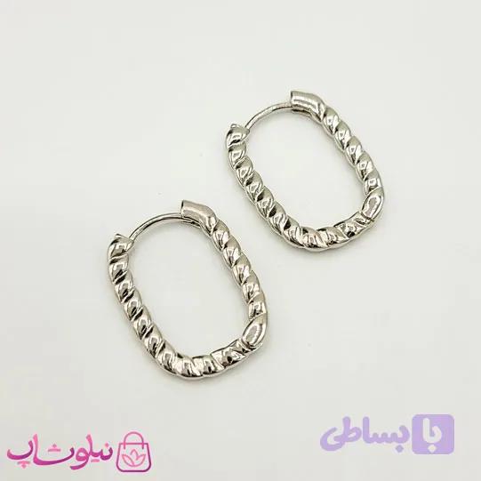 گوشواره زنانه ژوپینگ مستطیلی نقره ای کد 791