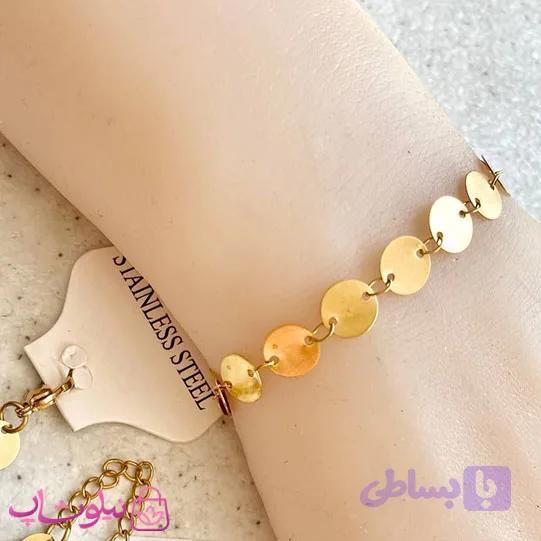 دستبند زنانه مدل پولکی طلایی استیل کد 942