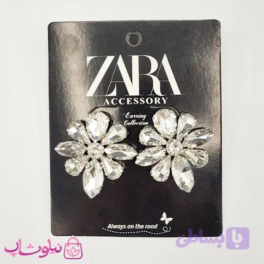 گوشواره زنانه زارا مدل گل کریستال سفید کد 190